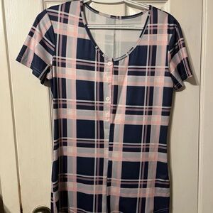 Plaid Short Sleeve Top - Pink and Blue